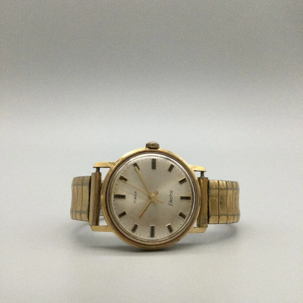 Vintage Timex Electric Mens Watch 34mm Gold Tone Band NOT RUNNING FOR PARTS